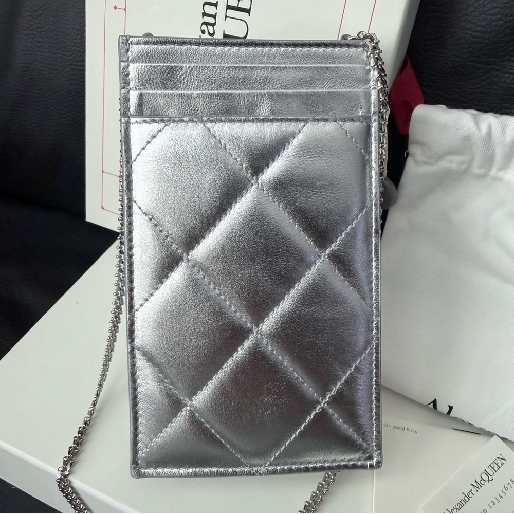 Alexander McQueen Quilted Metallic Silver Chain Shoulder Bag - Picture 9 of 13